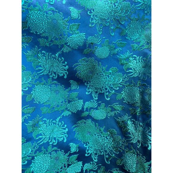 Vintage 60s Turquoise Brocade Silk Cheongsam Blouse Mandarin Collar - Picture 8 of 10